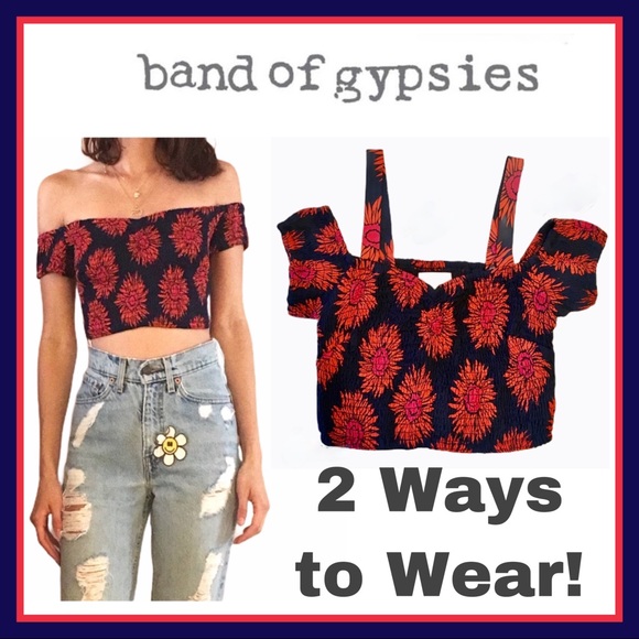 Band of Gypsies Tops - WORN 1X BAND OF GYPSIES SUNFLOWER SMOCKED CROP TOP